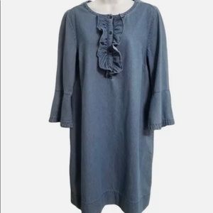 Draper James Women's Chambray Ruffle Shift Dress Blue Size 14